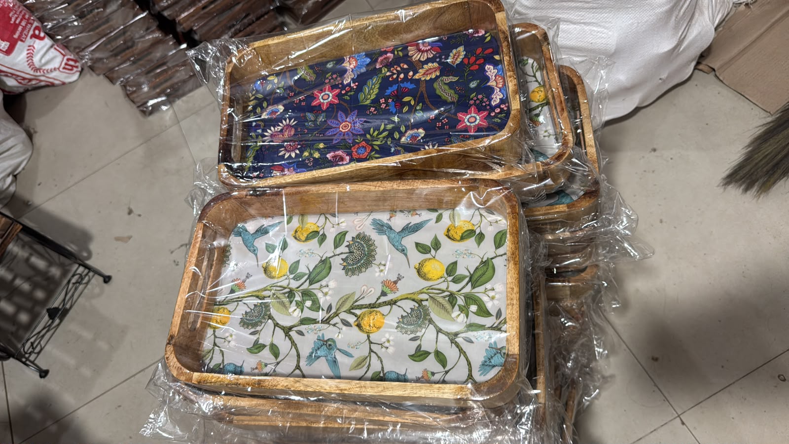 Floral Resin Wooden Trays Wrapped & Ready for Bulk Dispatch